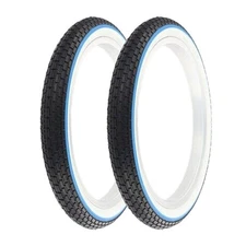 OG Bicycle TIRE 16" x 1.75" Black/White w/Blue Line Wall Brick (2) 16" Bicycle T