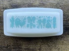 Vintage Pyrex Amish Butterprint Turquoise Butter Dish White Milk Glass