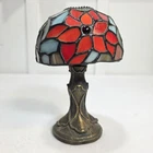 Vintage Stained Glass Tea Candle Holder Poinsettia Tiffany Style Fairy Lamp