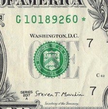 Series 2017A Star Note G Chicago 3.2M Pack Note $1 Dollar Bill G10189260*