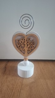 Deko Herz mit Lebensbaum Fotohalter / Kartenhalter Holz braun weiß silber