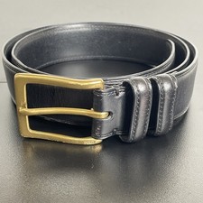 POLO RALPH LAUREN Mens Leather Belt Size 32 Solid Black Brass Buckle Logo 11689