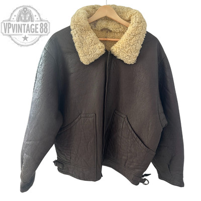 Vintage B-3 Aviator Bomber Jacket Brown Sheepskin Shearling Leather Flight