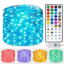 Fairy Lights USB Plug in 33ft 100LEDs with Remote, Warm White 20 Color Changi...