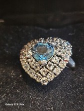 925 Silver Heart Shaped Ring With Blue And Clear Stones Size 7