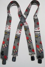 X-Style Men's CASI Casino Cards Play Design Suspenders with Clips and Snaps