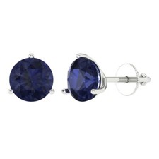 4Ct Round Cut Studs, Sapphire Gem, White Gold, Designer Earrings Screw back