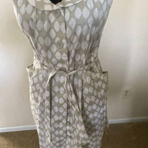 MLLE GABRIELLE Tan/White Poly Cotton Pockets/Tie Waist shirt Dress Petite Lg - Picture 3 of 8