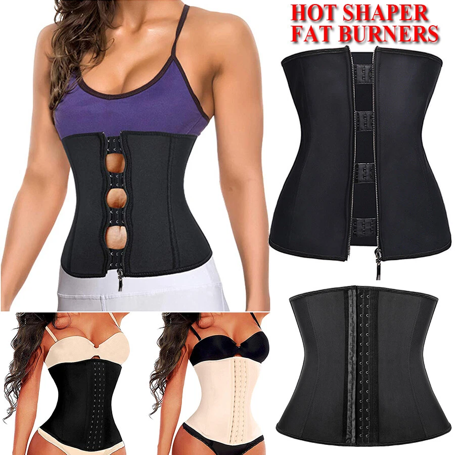 Women's Latex Sweat Waist Cincher Black Zipper Shapewear Corset Top Body  Shaper