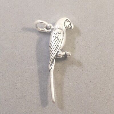 Large Macaw PERROQUET Tropical Oiseau 3D 925 Solid Sterling Silver Charm Made in USA