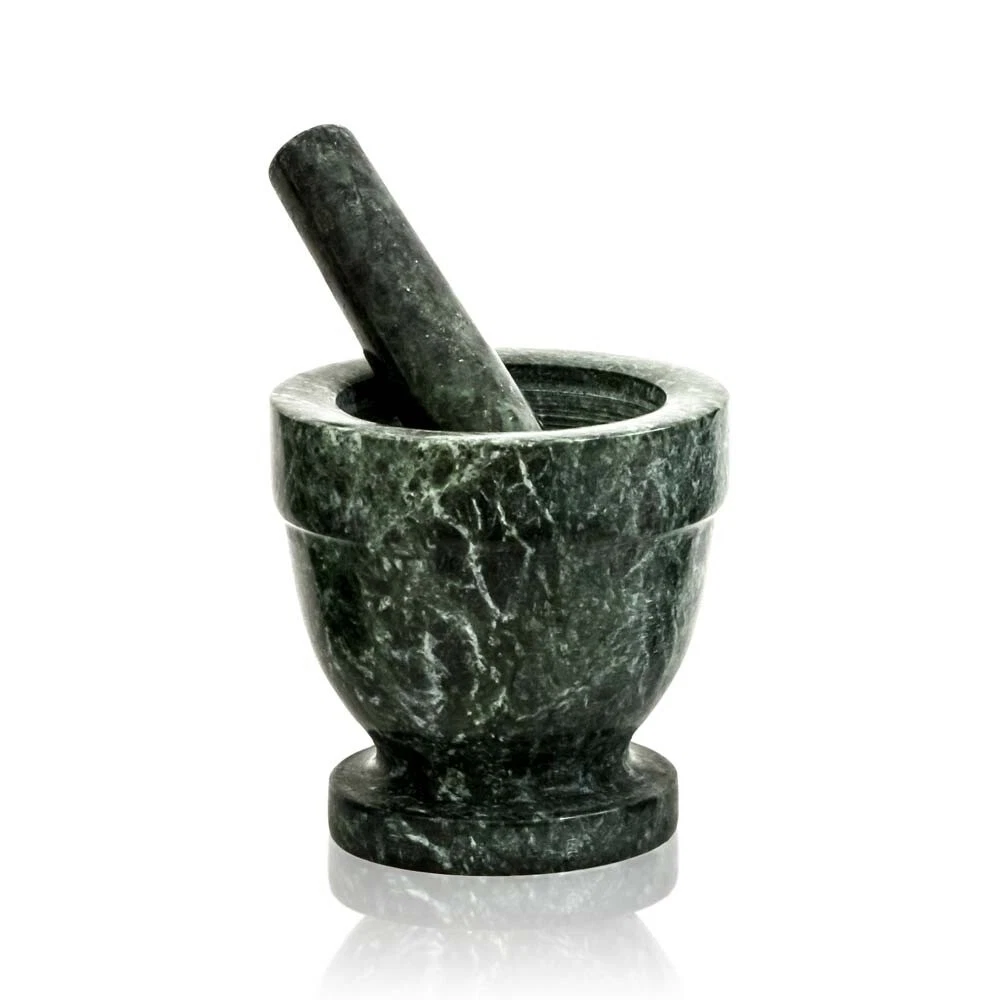 Green Marble Mortar with Pestle Kitchen Pharmacy Classic Mortar 10x10CM