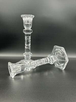 Fitz And Floyd Clear Glass Hexagonal Candleholder Two-Piece