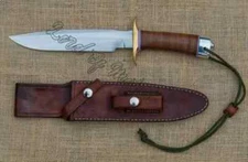 CUSTOM HANDMADE D2 STEEL FIX BLADE STACKED LEATHER HUNTING SURVIVAL BOWIE KNIFE