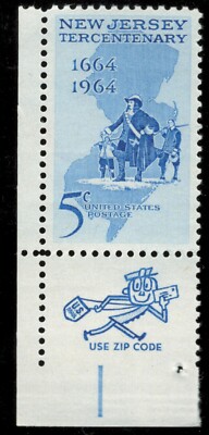 US. 1247. 5c. New Jersey Tercentenary Issue. w/Zip Code Logo. MNH