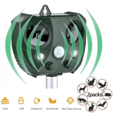 2Pcs Animal Repeller Ultrasonic Solar Power Outdoor Pest Cat Mice Deer Sensor US