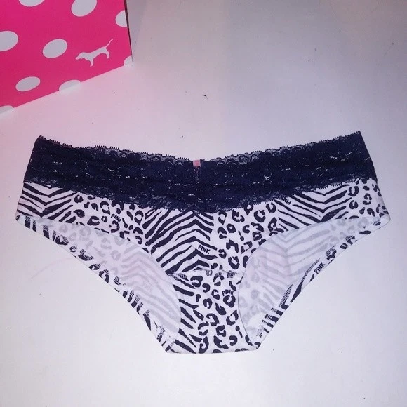 Victoria Secret ROSA Panty Mediano Azul Blanco Borde de Encaje MLB Bronx Bombers Foto 3 de 3