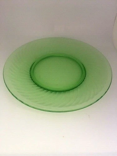 Uranium Optic Swirl Green Vaseline Depression Glass 8" Plate Set of 5