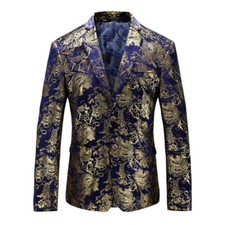 Men Velvet Foil Print Dinner Dress Jacket Suit Blazer Stage Showman Costume