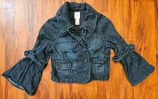 Candie's Women's Cropped Shrug Blazer Jacket Size M Black Bell Sleeve Faux Denim