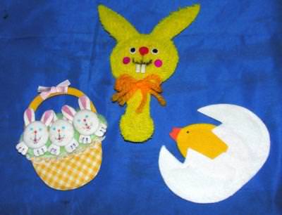 3 VTG EASTER CRAFT APPLIQUES, LAYERED PADDED FABRIC, CHENILLE, BUNNIES, CHICK