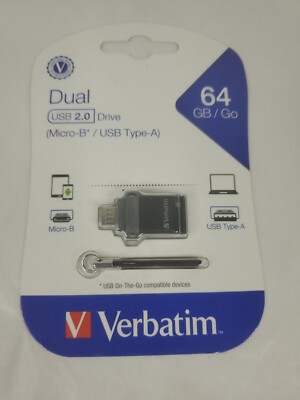 Verbatim 64gb Store 'n' Go Dual USB Flash Drive For Otg Devices #99140 NEW