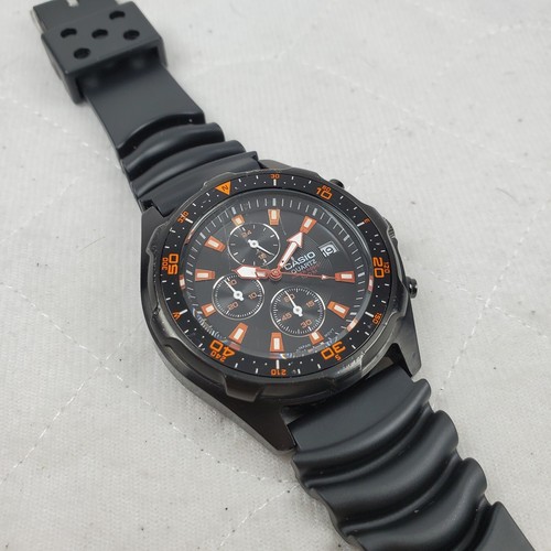 RARE CASIO AMW-370 CHRONOGRAPH QUARTZ BLACK WR 100M MEN'S WATCH NEW BATTERY - Picture 2 of 10