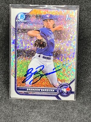 IP AUTO 2022 Bowman Draft Chrome 1st Brandon Barriera Mini Diamond RC Blue Jays