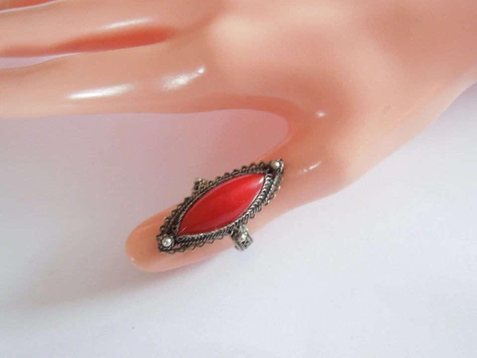 Testato Anello Argento con Rossa Vetro ? Pietra 4,4 G/Gr.57 - Immagine 3 di 4