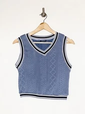 Shein Women Pullover Sleeveless Gray Top Size Small Preppy Cable Knit