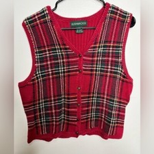 Vintage Bushwacker Red Plaid Vest Size Medium