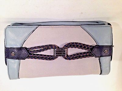 JLO Jennifer Lopez Collection Handbag Clutch Faux Leather Light Blue & Navy