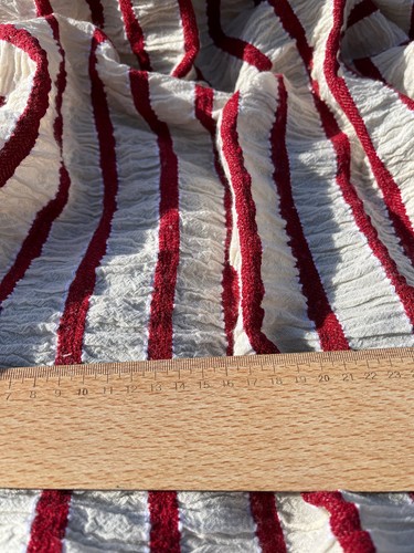 Red Striped Textured Turkish Cotton Crinkle Fabric By 2 Meters, Quality Unique - Picture 3 of 10