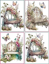 8 Vintage Victorian blank note card glossy garden flower butterfly watercolor