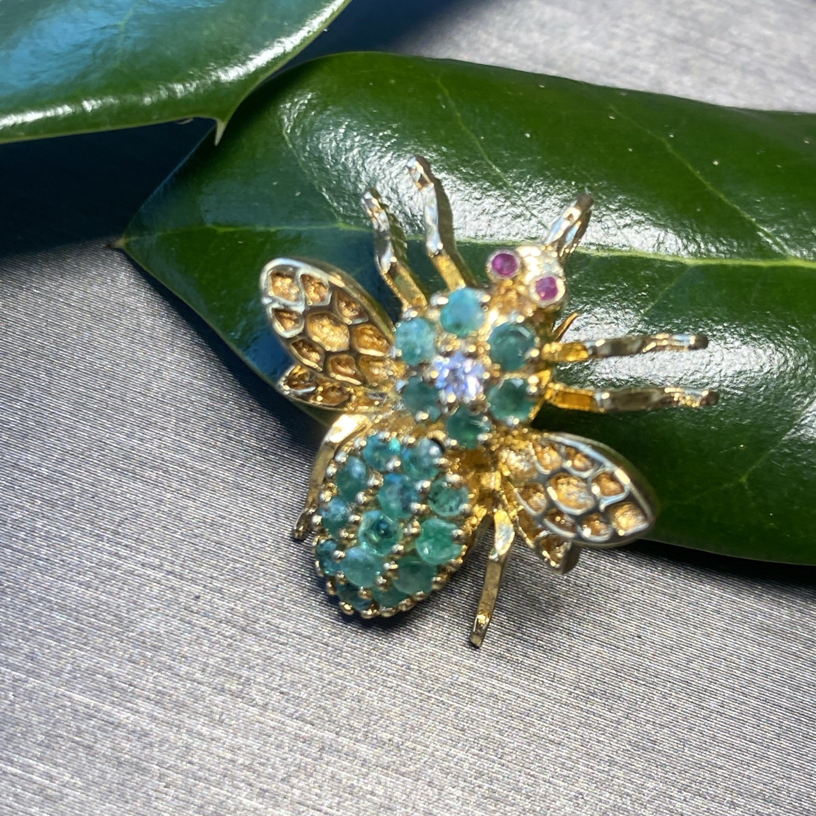 Victorian Diamond Emerald Ruby Antique Insect Fly… - image 5