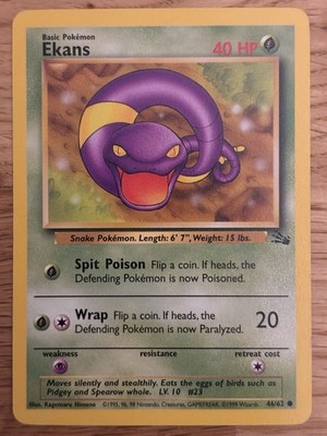 Pokémon Ekans 46/62 Common English Fossil Unlimited 1999 Rettan Vintage WOTC