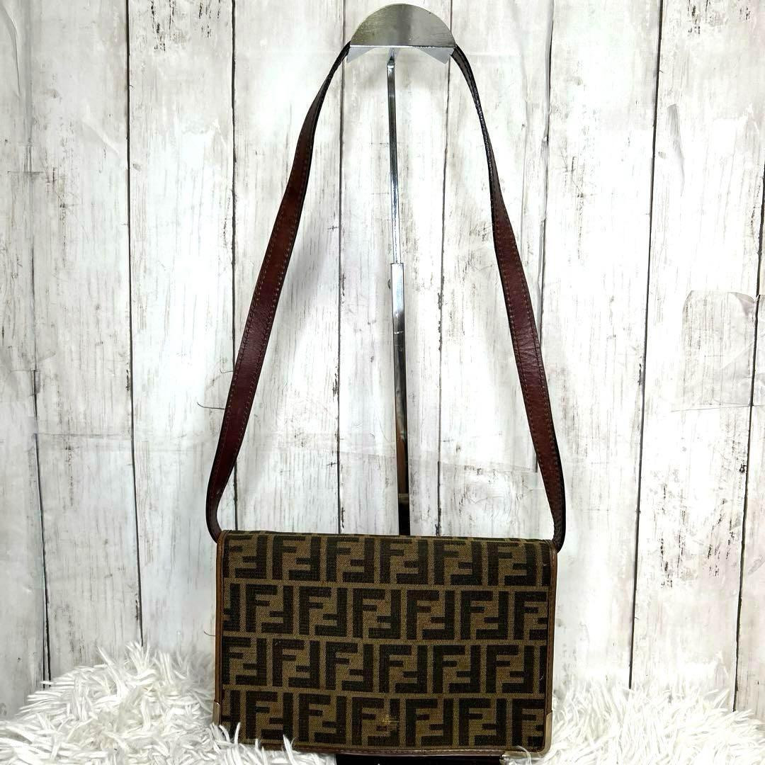 FENDI Shoulder Bag Canvas Brown FF Logo Zucca Pattern FENDI Shoulder Bag Canvas Brown FF Logo Zucca Pattern