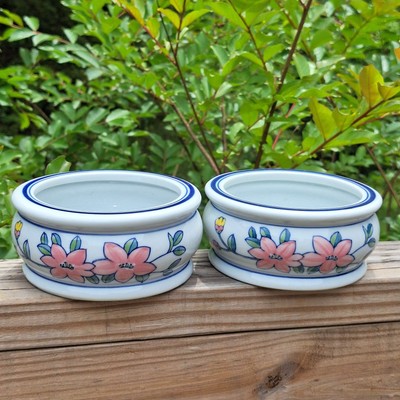 VTG African Violet Garden Ceramic Flower Planter (SET OF 2) 5'' Round Jardiniere