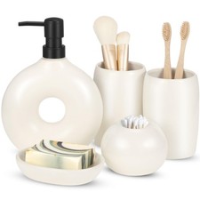 FoldTier 5 Pcs Ceramic Bathroom Accessories Set Includes Soap Dispenser White