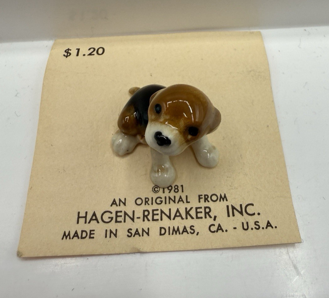 Vintage Hagen-Renaker Beagle Puppy Dog Miniature Figurine 1986 w/ Original Card