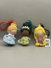 Lot Of 3 Disney Princess-Rapunzel , Tiana  Cinderella 3D Figural Clip Keychains