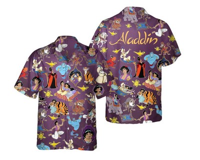 Disney Aladdin Group Characters Jasmine Genie Jafar Family Trip Hawaiian Shirt