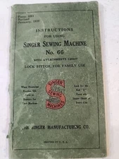ANTIQUE 1930 Singer Sewing Machine #66 Instruction Manual Red S ON FRONT 