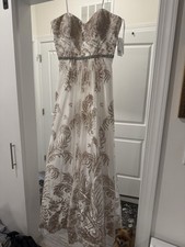 Cachet White/Gold Sparkling Floral Evening Gown Dress Size 4 (davids Bridal) NWT