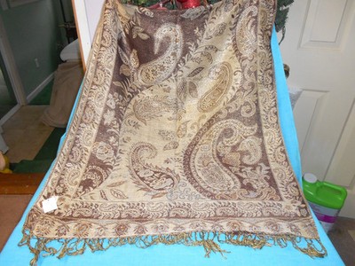 Ladies' Lg Scarf Fringe Shawl Rectangle Brown Floral Pattern Lightweight