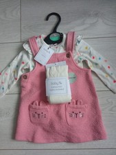 Tu Baby Girls Cream/Pink 3- Pieces Set Dress, Bodysuit And Tights Age 3-6 Months