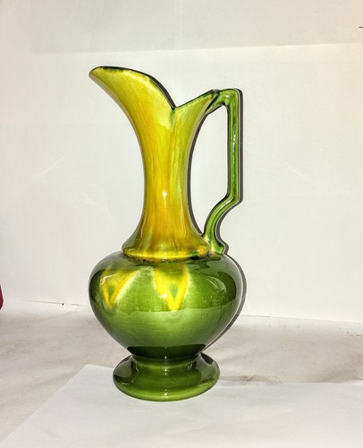 Vintage 10" groß Haeger USA grün und gelb Tropfglasur Krug, Vase Keramik