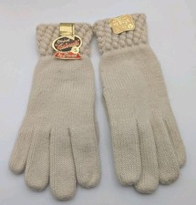 Vintage NOS Ladies Gloves Knit Orlon Leather Palms Off White Sz S