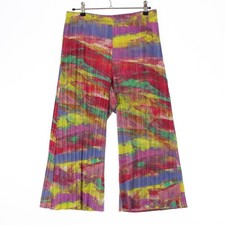 PLEATS PLEASE ISSEY MIYAKE Printed Straight Wide Leg Pants Size 5 Multicolor JP