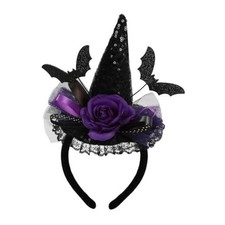 Witch Hat Headband for Women, Halloween Costume Accessory Rose Bat