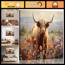 Rustic Highland Cow Canvas Wall Art - Farmhouse Decor for Living Room Bedroom,